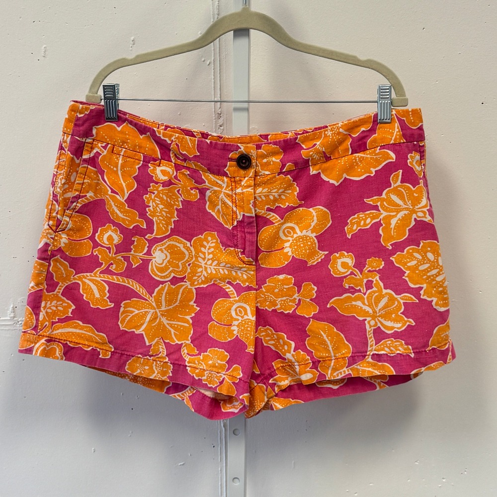 Ann Taylor LOFT Womens Pink Orange Tropical Floral Linen Cotton Shorts Size 14